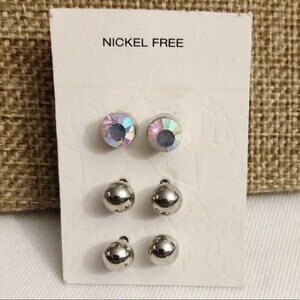 Nickel Free Silver Tone Earrings 3 Pairs NOC